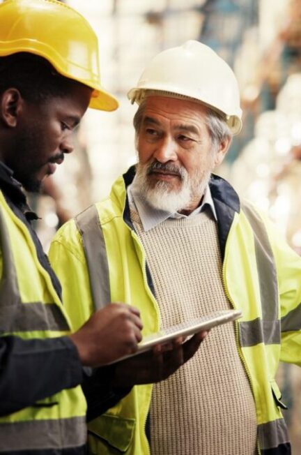 Responsable vérifiant des cartons en entrepôt avec une liste d’inventaire avant la clôture comptable.
