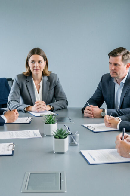 Réunion professionnelle de négociation collective réunissant une direction des ressources humaines et des représentants du personnel autour d’une table dans une entreprise industrielle française.